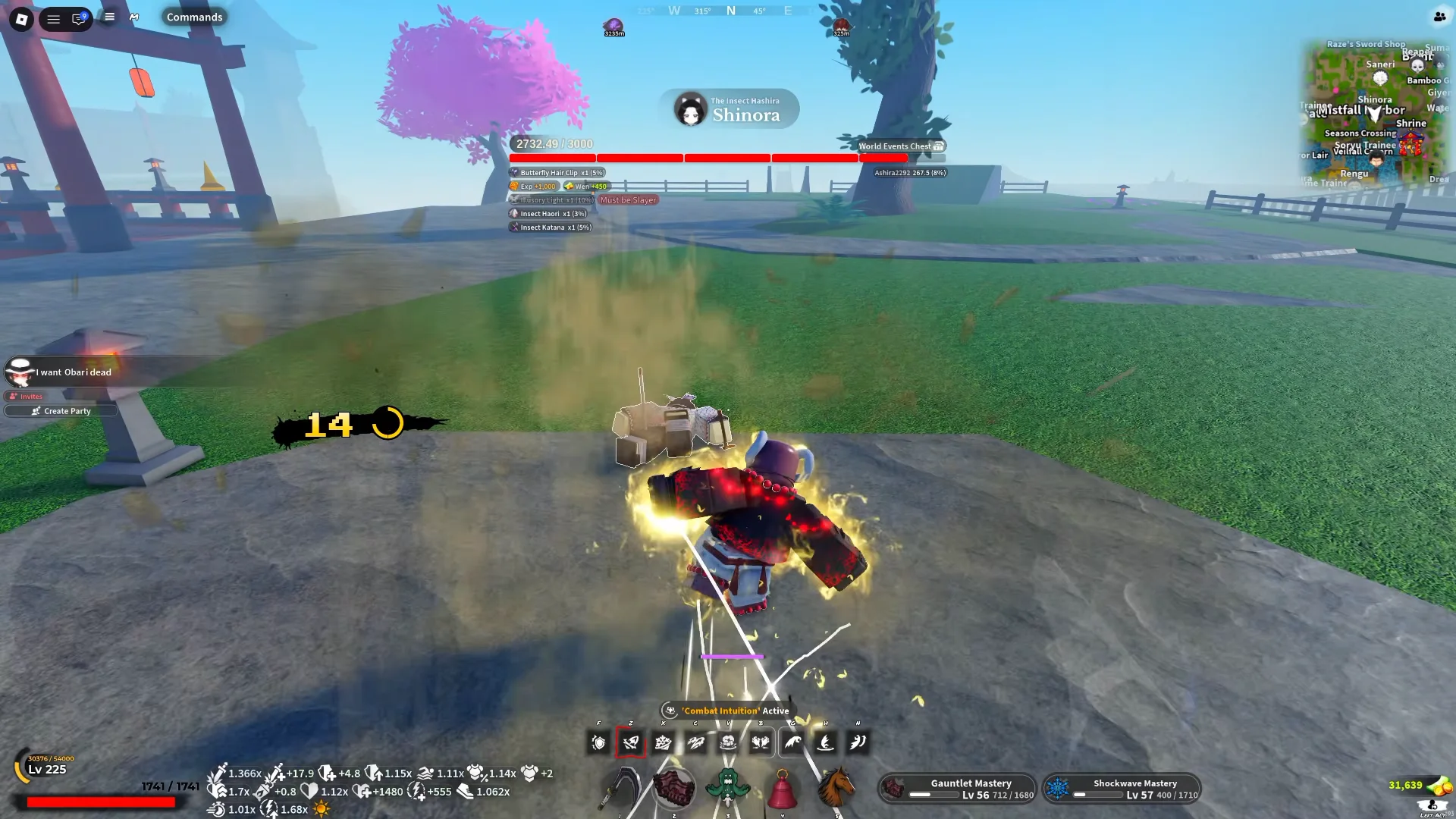 Fighting Shinora near Mistfall Harbor on the slayer-boss farming route