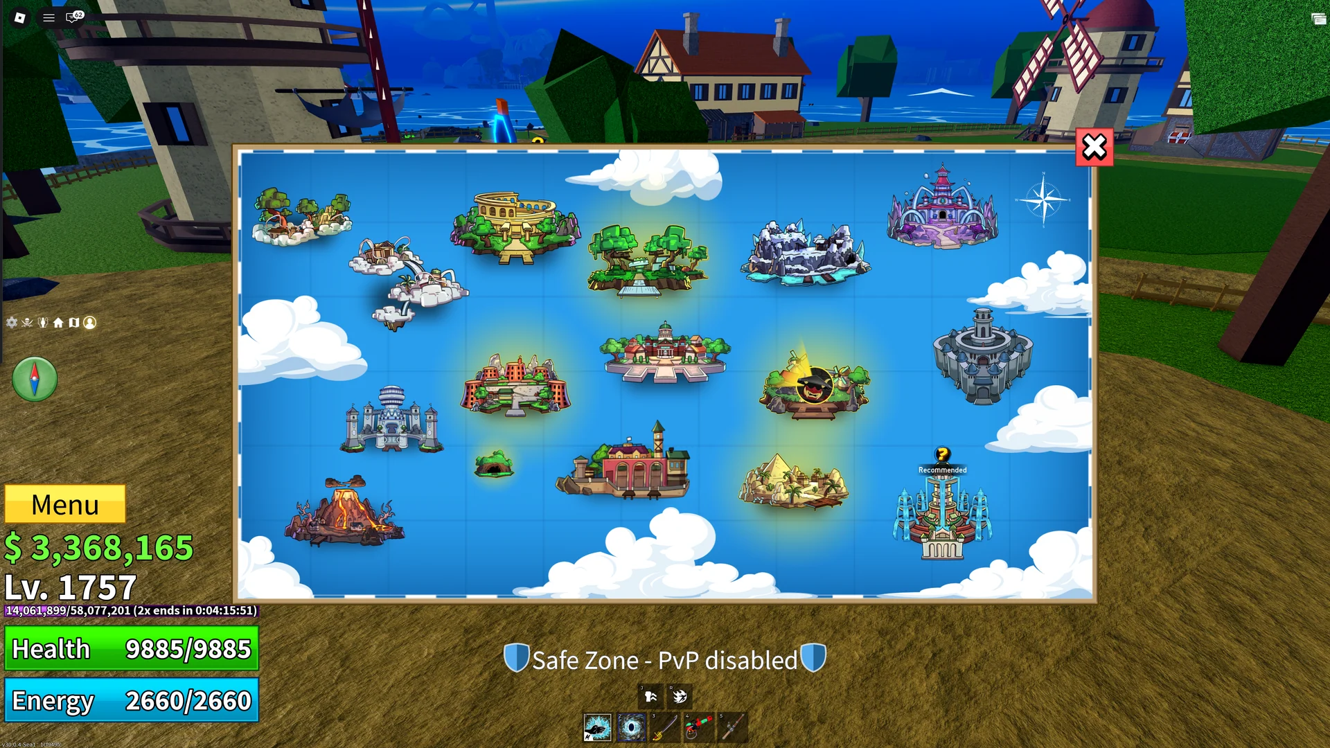 Blox Fruits island travel map showing island destinations for planning the next stop.