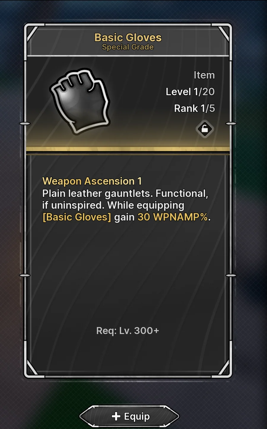 Basic Gloves maximum-grade effect and level requirement in Jujutsu Zero