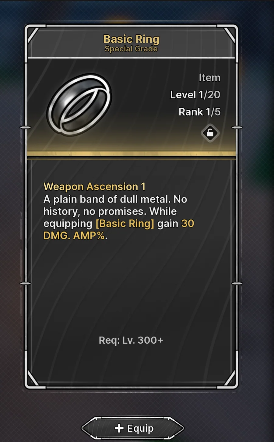 Basic Ring maximum-grade effect and level requirement in Jujutsu Zero