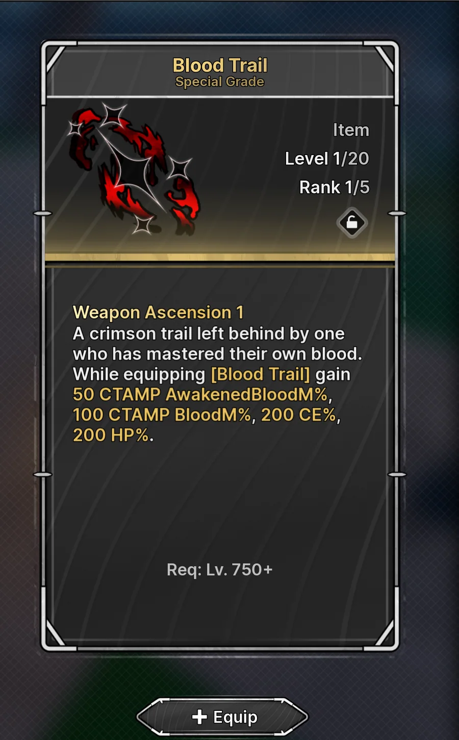 Blood Trail maximum-grade effect and level requirement in Jujutsu Zero