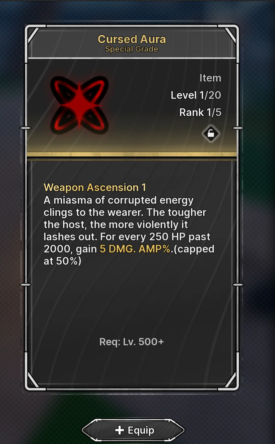 Cursed Aura maximum-grade effect and level requirement in Jujutsu Zero