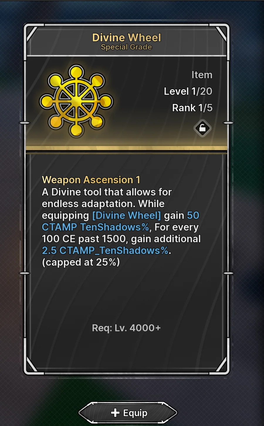 Divine Wheel maximum-grade effect and level requirement in Jujutsu Zero