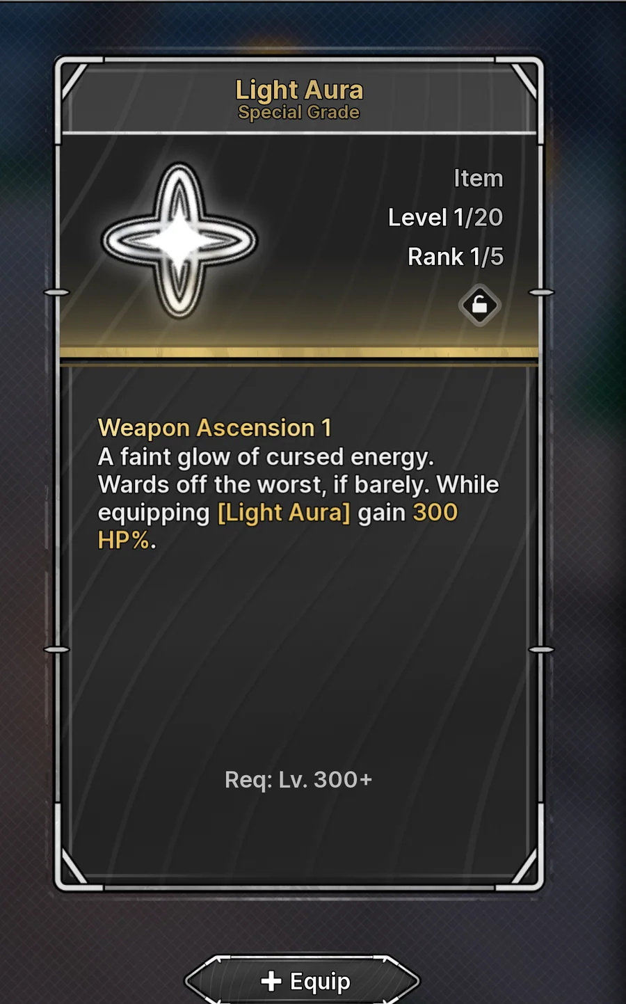 Light Aura maximum-grade effect and level requirement in Jujutsu Zero