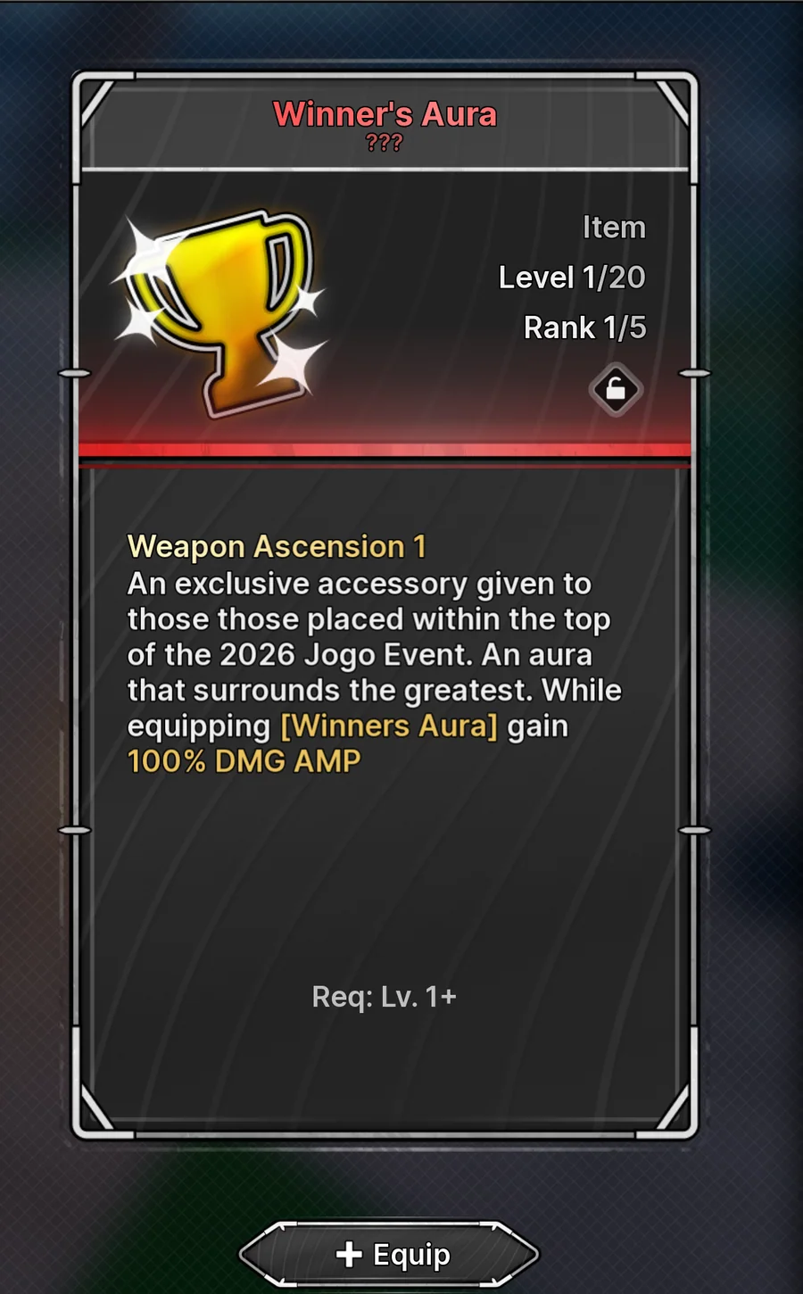 Winner's Aura maximum-grade effect and level requirement in Jujutsu Zero